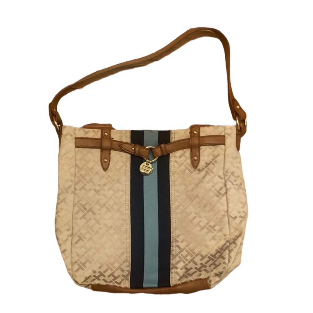 Tommy Hilfiger vintage tan logo shoulder bag with blue stripes down the middle - Picture 7 of 7